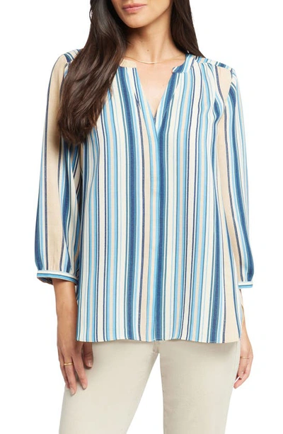 Nydj High-low Crepe Blouse In Hilltop Stripe