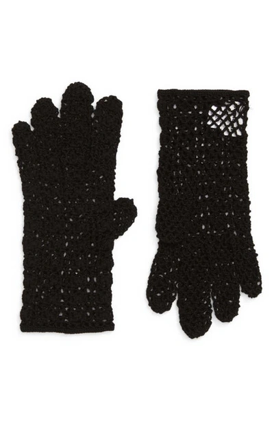 Seymoure Hand Crochet Merino Wool Gloves In Black