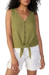 Sanctuary Link Up Tie Hem Sleeveless Stretch Cotton Top In Plant Green