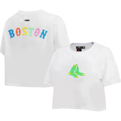 Pro Standard White Boston Red Sox Washed Neon Cropped Boxy T-shirt