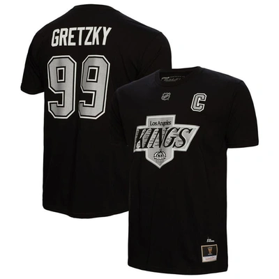 Mitchell & Ness Wayne Gretzky Black Los Angeles Kings Captain Patch Name & Number T-shirt