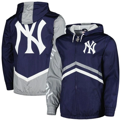 Mitchell & Ness Men's  Navy Distressed New York Yankees Undeniable Full-zip Hoodie Windbreaker Jacket In Navy/grey/navy