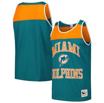 Mitchell & Ness Men's  Teal, Orange Miami Dolphins Gridiron Classics Heritage Colorblock Tank Top In Teal,orange