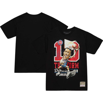 Mitchell & Ness Dennis Rodman Black Detroit Pistons Hardwood Classics Caricature T-shirt