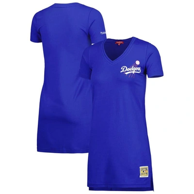 MITCHELL & NESS MITCHELL & NESS ROYAL LOS ANGELES DODGERS COOPERSTOWN COLLECTION V-NECK DRESS