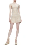 Alice And Olivia Kaidra Embroidered Square Neck Dress In Natural/ White