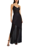 French Connection Womens Satin Mesh Slip Dress In 01-blackout