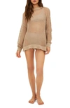 Beach Riot Hilary Long Sleeve Open Knit Cover-up Sweater Tunic In Tan