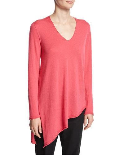 Escada Cashmere V-neck Asymmetric Sweater In Pink Myrtle