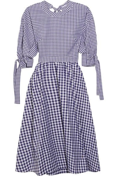 Rosetta Getty Tie Sleeve Open Back Gingham Check Shirting Dress In Plaid