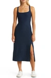Beyond Yoga Featherweight Getaway Split Hem Midi Dress In Darkest Night