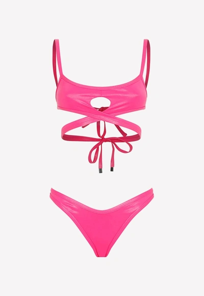 Attico Cut-out Wraparound Bikini In Pink