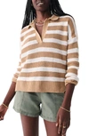 Faherty Miramar Linen & Organic Cotton Polo Sweater In Natural Stripe