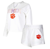 Concepts Sport Women's  White Clemson Tigers Sunray Notch Neck Long Sleeve T-shirt And Shorts Set In White