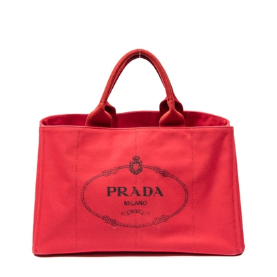 Prada Large Canapa Tote In Red