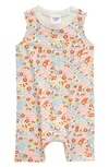 Polished Prints Floral Organic Cotton Pocket Romper In Summer Shower