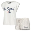 Concepts Sport Women's  White, Cream New England Patriots Montana Knit T-shirt And Shorts Sleep Set In White