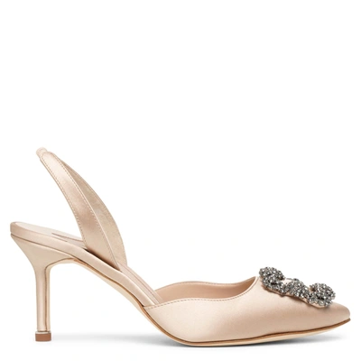 Manolo Blahnik 70mm Hangisli Satin Pumps In Nude