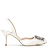 MANOLO BLAHNIK HANGISLI 70 IVORY SATIN SLINGBACK PUMPS