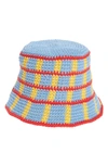 Memorial Day Plaid Crochet Bucket Hat In Blue,multi