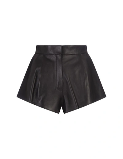 Alexander Mcqueen High Waist Shorts In Leather In Black