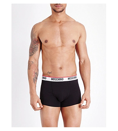 Moschino Pack Of Two Tape Slim-fit Stretch-cotton Trunks In Black
