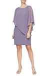 Sl Fashions Chiffon Overlay Beaded Detail Sheath Dress In Icy Orchid