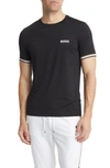 Hugo Boss Tee Matteo Berrettini Mens Waffle-fabric T-shirt With Signature-stripe Artwork In Black