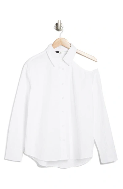 Rdi Brooklyn Cold Shoulder Button-up Blouse In White