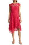Eliza J Lace Asymmetric Cocktail Dress In Fuchsia