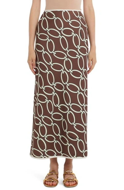 Valentino 1967 Chain-link Print Maxi Skirt In Chestnut Cream/ivory