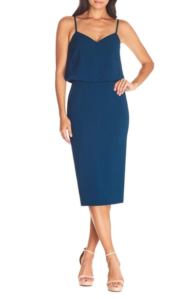 Dress The Population Alondra Blouson Sheath Dress In Peacock Blue