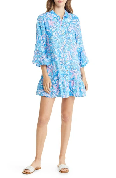 Lilly Pulitzer Linley Button-up Cover-up Dress In Amalfi Blue Sound The Sirens