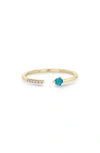 Zoë Chicco Turquoise & Pavé Diamond Open Ring In 14k Yellow Gold