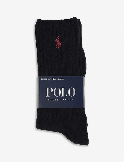 POLO RALPH LAUREN MENS NAVY RIBBED COTTON-BLEND SOCKS,76236396