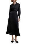 Mango Long Sleeve Button-up Midi Dress In Black