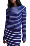 Mango Stripe Crewneck Sweater In Vibrant Blue