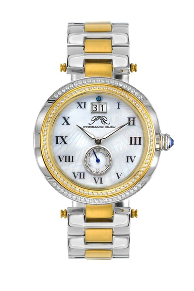 Porsamo Bleu South Sea Crystal Women's Two-tone Watch In Two Tone  / Gold / Gold Tone / Mop / Mother Of Pearl / Silver / Yellow