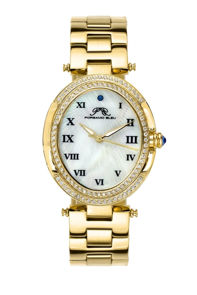 Porsamo Bleu South Sea Oval Crystal Women's Bracelet Watch In Champagne / Gold Tone / Mop / Mother Of Pearl / Yellow