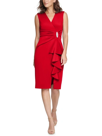 Jessica Howard Womens Surplice Knee-length Sheath Dress In Red