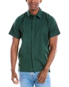 Onia Stretch Linen Short Sleeve Shirt Forest Green S In Green