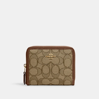 Coach Outlet Small Zip Around Wallet In Signature Jacquard In Beige