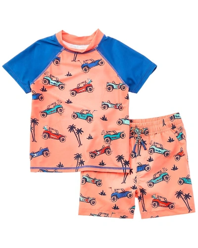 Andy & Evan Kids' Little Boy's Rashguard T-shirt & Swim Trunks Set In Humvee Orange