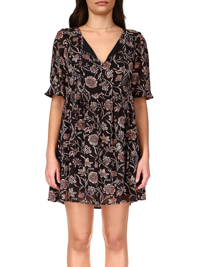 Sanctuary Bloom Womens Puff Sleeve Floral Babydoll Dress In Brown