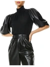 Alice And Olivia Alice + Olivia Carmina Mixed Media Faux Leather Top In Black