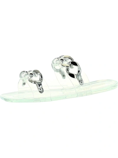 Kenneth Cole New York Naveen Chain Jelly Womens Flat Slip On Jelly Sandals In Silver