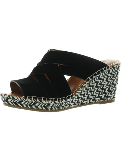 Gentle Souls Charli Woven Straps Womens Leather Slip On Wedge Sandals In Black