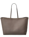 Valentino Rockstud Large Grainy Leather Shopper Tote In Brown