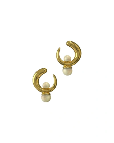 Khiry Tiny Isha Hoops With Double Pearl Drop In Gold