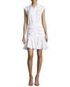 Veronica Beard Bell Ruched Stretch-cotton Poplin Mini Dress In White